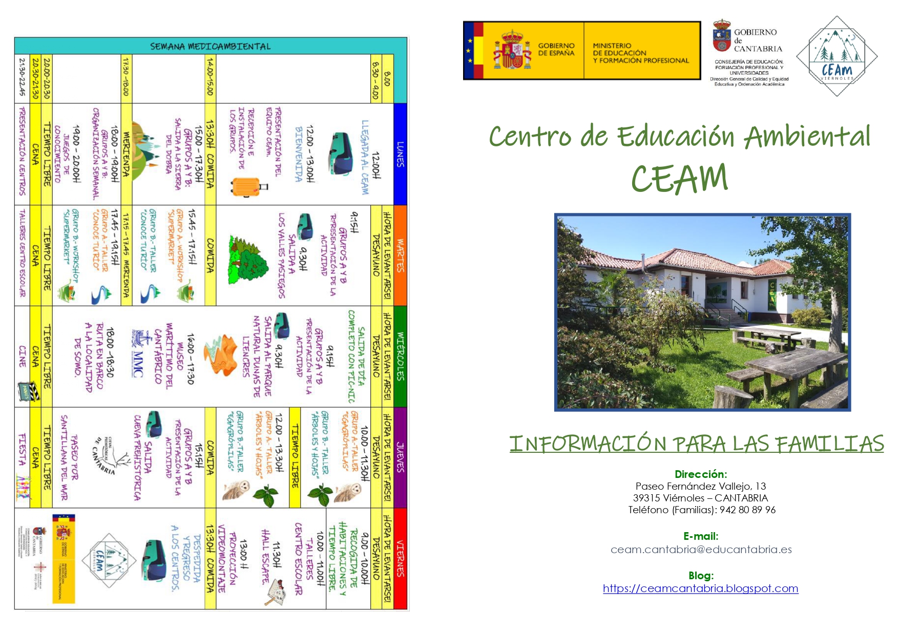 DÍPTICO INFORMACIÓN Centro de Educación Ambiental  CEAM1