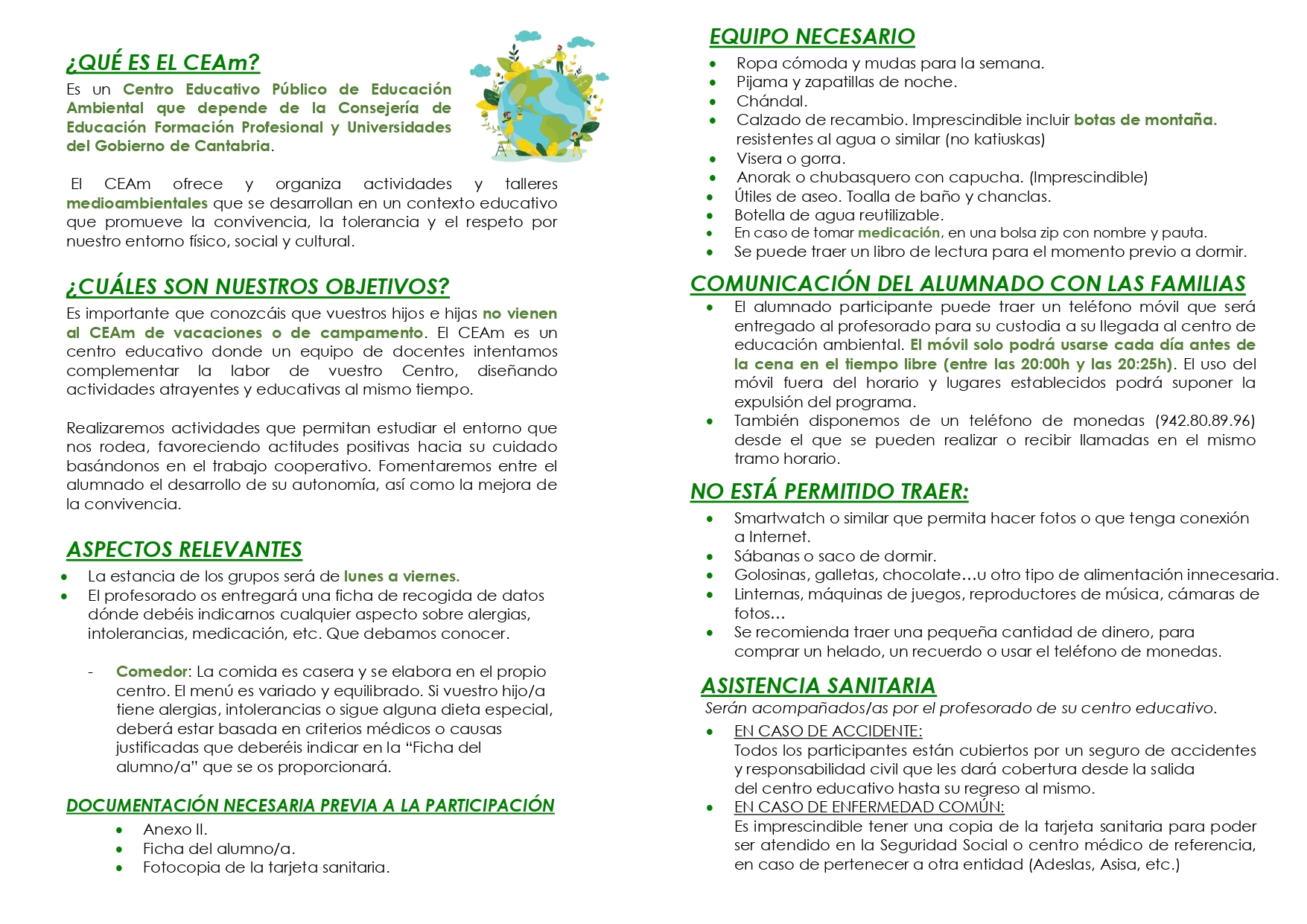 DÍPTICO INFORMACIÓN Centro de Educación Ambiental  CEAM2